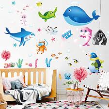 Download this free vector about 3d design for fish and turtle, and discover more than 14 million professional graphic resources on freepik. Removable Cartoon Decorative 3d Under The Sea Wall Stickers Ocean Animals Fish Dolphins Whales Penguins Turtle And Coral Seaweed Wall Decal Diy Decor For Kids Babys Girls Bedroom Nursery Rooms Buy Online