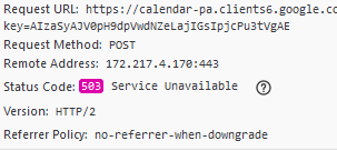 The last one i received was from my hosting. Google Calendar Sample Gives 503 Error Service Unavailable When Deployed Stack Overflow
