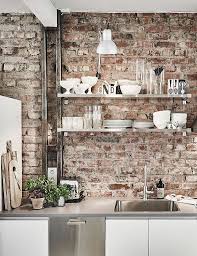Cozy Home With A Brick Wall Coco Lapine Design Brick Wall Kitchen Exposed Brick Kitchen Brick Kitchen