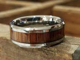 Oahu Tungsten Carbide Wedding Ring With Hawaiian Koa Wood Inlay 4mm 6mm 8mm 10m Wood Inlay Rings Tungsten Carbide Wedding Rings Hawaiian Wedding Rings