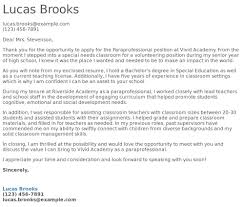 Paraprofessional Cover Letter Examples Samples Templates Resume Com