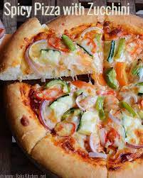 Spicy Veggie Pizza Recipe Homemade Pizza With Zucchini Topping Raks Kitchen Recipe Pizza Recipes Homemade Veggie Pizza Recipe Homemade Pizza