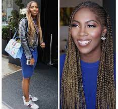 Tiwa Look Ravishing In Blonde Side Part Ghana Weaving Blonde Braids African Braids Hairstyles Hair Styles