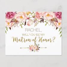 Create Your Own Flat Card Zazzle Com Bridesmaid Invitation Spring Floral Matron Of Honour