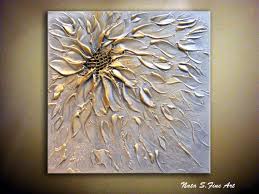 Original Abstract Metallic Flower Painting Palette Knife Modern Textured Silver Gold Painting 12 X 12 M Turquoise Wall Art Texture Painting Abstract Painting