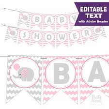Bridal shower games • baby shower games • birthday printables • instant download • printing service. Pink Elephant Baby Shower Printable Banner E264 Partymazing