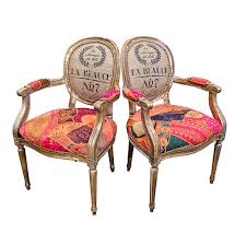 Pair Of French Louis Xvi Gilded Armchairs Upholstered In Patchwork Fabric Made For Selena Gomez Design Upholstery B Patchwork Chair Armchair Eclectic Chairs