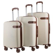 Amka Classic Beige Brown 3 Piece Expandable Hardside Spinner Luggage Set 998 3e Bge Brn The Home Depot In 2020 Spinner Luggage Sets Luggage Sets Luggage Sets Cute
