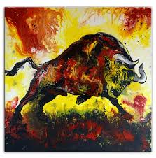 Wilder Stier Gelb Rot Abstrakt Acrylbild Gemalde Kunst Bild Kaufen Bull Abstract Gemalt Stier Bilder Idee Farbe Original Gemalde