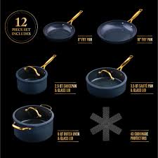 Thyme Table 12 Piece Nonstick Ceramic Cookware Pots And Pans Set Blue Walmart Com In 2020 Ceramic Cookware Set Cookware Set Pots And Pans Sets