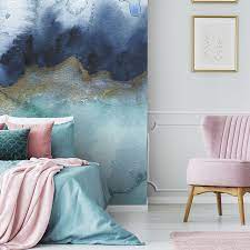 In contrast to the teal wooden floor, the circle. Teal Grey Gold Wallpaper Mural Shabby Chic Style Bedroom By Feathr Houzz Uk