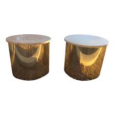 1970s Italian Paul Mayen Travertine Top Minimalist Cylinder Tables A Pair For Sale Table Coffee Table Travertine