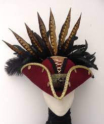 Steampunk Pirate Burgundy And Gold Tricorn Hat Steampunk Pirate Steampunk Hat Pirate Aesthetic