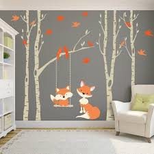 Birch Tree Wall Decal Hobby Lobby Woodland Nursery Fox Forest Trees Wall Decal 4 Birch Trees Nursery Decor Baby Fox Decal Swings From Branch Wall Decal Baby Bedroom Em 2020 Adesivo De Parede Arvore Decoracao De Quarto Bercario
