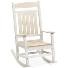 Durogreen Classic Rocker White And Birchwood Recycled Plastic Outdoor Rocking Chair Cr4322whbw The Home Depot