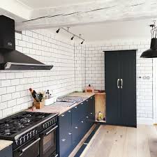 Our Kitchen Almost Finished Shaker Cupboards In Farrow Ball Railings Range Cooker White Subway Metro Tiles Light Wooden Floor Kitchen Living Kitchen