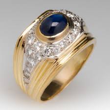 Blue Sapphire Cabochon Diamond Vintage Mens Ring 18k Mens Gemstone Rings Mens Jewelry Rings For Men