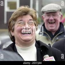 Headteacher Mrs Marjorie Evans arriving to resume work at St Mary's Junior  School, Caldicot, south Wales, 21/03/2001 after an 18-month battle to clear  her name following allegations that she had mistreated pupils Stock Photo