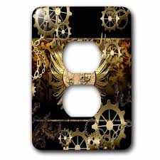 3drose Steampunk Heart With Clocks And Gears Golden Design 2 Plug Outlet Cover Steampunk Heart Golden Design Outlet Covers