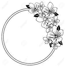Black And White Round Frame With Abstract Flowers Silhouettes Royalty Free Cliparts Vecto Flower Silhouette Abstract Flowers Floral Clipart Black And White