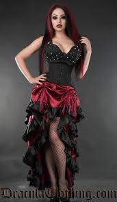 Red Satin Layer Bustle Skirt Gothic Fashion Fashion Vamp Dress