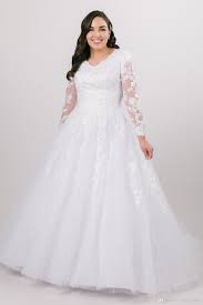 Our wide collection of modest wedding dresses offer you the best wedding gowns which come in various materials, like silk, chiffon, taffeta, satin and. Discount2020 Plus Size Modest Wedding Dresses With Long Sleeves V Neck Sequined Lace Tulle Dropped Waist Buttons Back Full Figure Women Bridal Gowns From Totallymodest 105 29 Dhgate Com