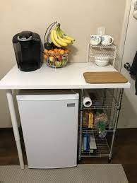 Each in cabinets (refrigerated) ask price. Mini Fridge Storage Idea Ikea Desk Top 8 99 Ikea Adjustable Legs 2 30 00 Ikea Food Storage She Mini Fridge In Bedroom Dorm Fridge Storage Dorm Room Food