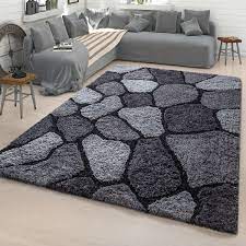 Im teppich shop finden sie billige hochflor langflor teppiche in grau,anthrazit und schwarz. Wohnzimmer Teppich Shaggy Hochflor Konturenschnitt Stein Design In Anthrazit Ebay