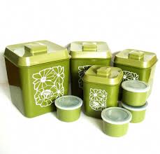 Browse our selection of colorful canister sets, including orange, red and purple, plus delightful retro canisters. 1970s Avocado Green Canister Set Retro Kitchen Canisters With Homedecorretro Vintage Canister Sets Vintage Canisters Green Canister Set