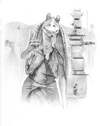 Original Pencil Sketch Jar Jar Binks Star Wars 9x12 Artist Dave Nestler Artist Pencil Sketch Art