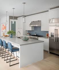 Check spelling or type a new query. Blue Leather Stools At White Kitchen Island Contemporary Kitchen