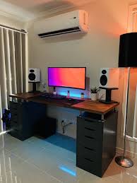 Finally Did The Ikea Desk Setup Home Studio Desk Home Office Setup Home Studio Setup