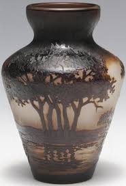Description Exquisite Small Andre Delatte Cameo Vase With A Wood And Lake Scene Dimensions Are 4 1 2 Tall 3 1 8 Diameter Art Deco Glass Glass Glass Art