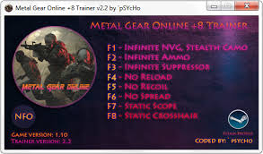 I have also copied in the table below for your convenience. Release Metal Gear Online 8 9 Exed Trainer