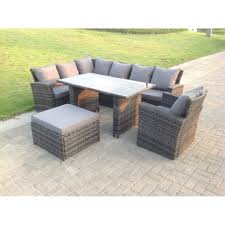 We love the versatility of this rattan sofa set. 8 Seater High Back Rattan Corner Sofa Dining Table Stools Grey Mixed On Onbuy
