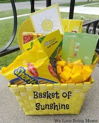 Put a layer of yellow tissue paper into the basket. Basket Of Sunshine Sunshine Gift Basket Of Sunshine Crafty Gifts
