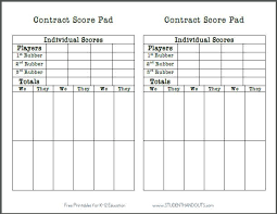 free printable bridge game contract score pad sheet bridge