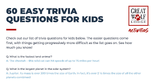 Built by trivia lovers for trivia lovers, this free online trivia game will test your ability to separate fact from fiction. 60 Trivia Questions For Kids 2021 Great Wolf Lodge