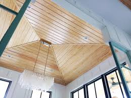 Modern Farmhouse Dining Room Pine Tongue And Groove Ceiling West Elm Capiz Shell Chandelie Modern Farmhouse Dining Dining Room Ceiling Farmhouse Dining Room