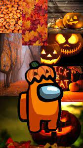 Among Us Orange With Pumpkin Hat And Halloween Background V 2020 G