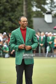 Tiger Woods Victorious In Green Jacket During Ceremony After Winning Tiger Woods Victorious Green Jacket