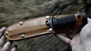Black leather belt sheath with black cord lanyard. Mikov Uton 0007 Youtube