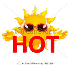3d hot sun. 3d de sol sosteniendo la palabra "caliente"