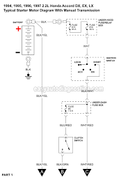 This simplified radiator and condensor fan motor system wiring diagram applies to the 1994, 1995, 1996, and 1997 2.2l honda accord (dx, ex, and lx). Part 2 1994 1997 2 2l Honda Accord Starter Motor Wiring Diagram