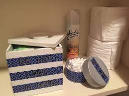 Reused a tampon container for my shower essentials. Tampon Storage 2 With A Sense Of Humor Decorative Masking Tape Silver Sharpie Repurposed Deja Vu Lotio Tampon Storage Bathroom Design Small Small Bathroom