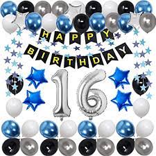 Amazon Com Decoraciones De Cumpleanos 16 Para Hombres Mujeres Ninos Ninas Suministros De Fiesta De Cumpleanos Azul Negro Con 16 Globos De Numero Plateado Para Fiesta De Cumpleanos 16 Y 61 Juguetes Y Juegos