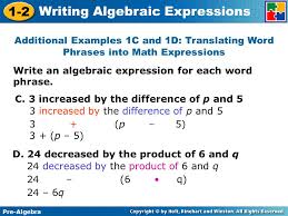 But you're substituting these numbers, variables and operators. Writing Algebraic Expressions Ppt Video Online Download
