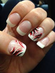 Black And Red Design Nails Black White And Red Design On French Manicure Red Black Nails Black French Nails French Nail Designs