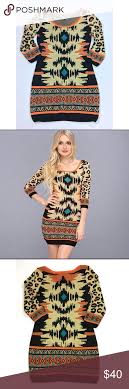 Flying Tomato Bodycon Sweater Dress Leopard Aztec Flying