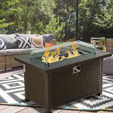 A fire pit is a great way to bring family and friends together outdoors. Erommy 44 Inch Outdoor Propane Fire Pit Table 50 000 Btu Gas Fire Pit Table Wicker Pe Rattan With Glass Wind Guard Clear Glass Rocks Cover Brown Walmart Com Gas Fire Pit Table Propane Fire